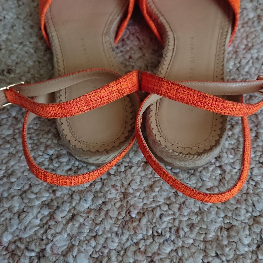 Charlotte Olympia neon orange canvas bow ankle wrap sandals size 8.5 - Picture 6 of 12